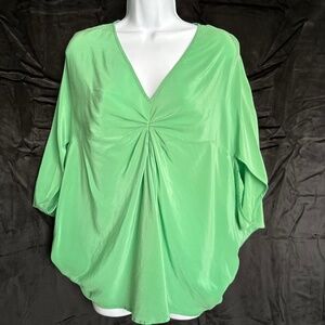 Natori, green silk blouse, size S